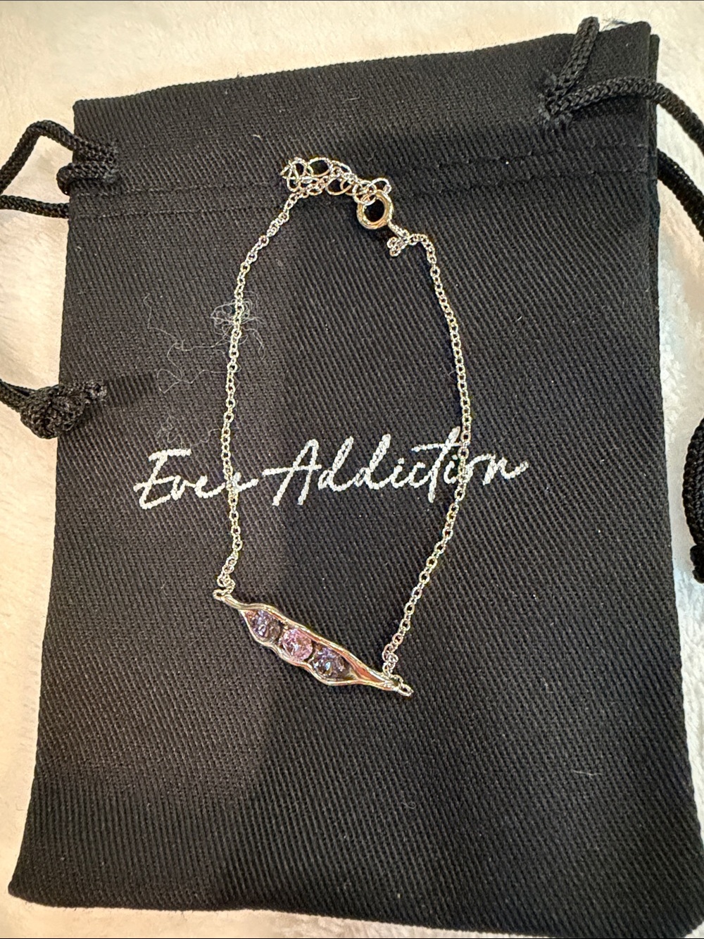 Addiction Gold Pea Pod Necklace with Lilac Stones
